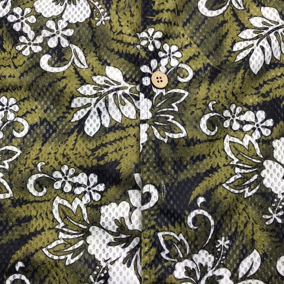 VTG ODO Hawaiian Shirt Mens L Green Floral Palm Leaves VENTED Aloha Camp Island - Picture 5 of 14